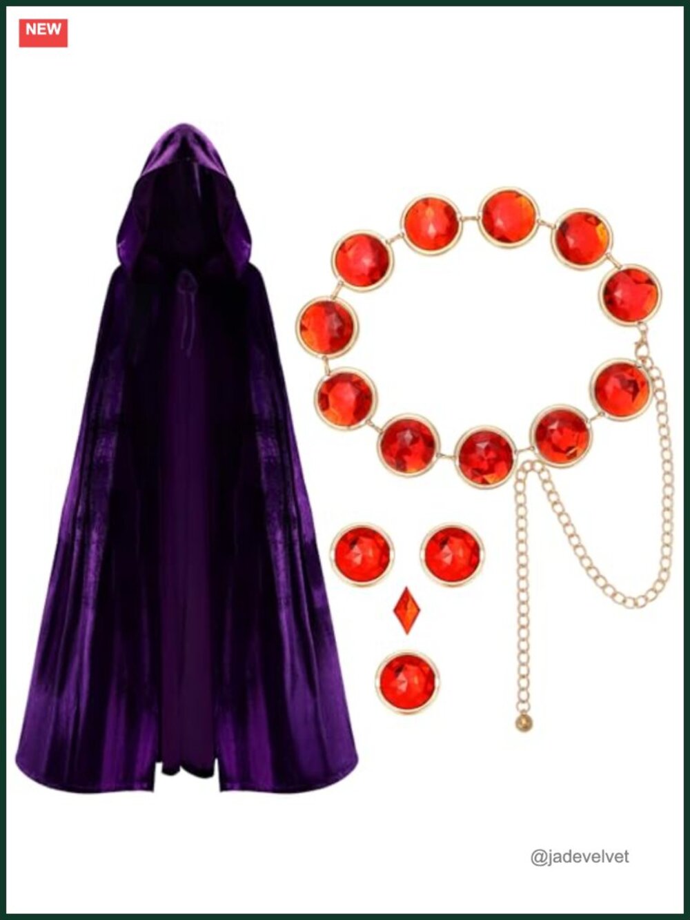 Womens Velvet Hooded Cape Cosplay Costume Gemstone Belt Anime Halloween